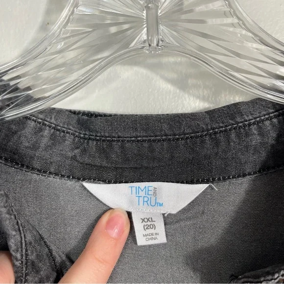 Time & True Dark Silver Gray Button Down Midi Length Long Sleeve Shirt Dress XXL - Picture 3 of 7